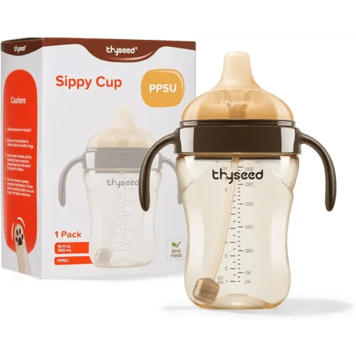Thyseed Infant Spill Proof Weighted Straw Sippy Cups with Handles and Lids Breastfed Baby First Soft Spout Top Training Water Cup Toddler Boy Girl No Leak Transitioning Bedtime Milk Bottles 6 Months+