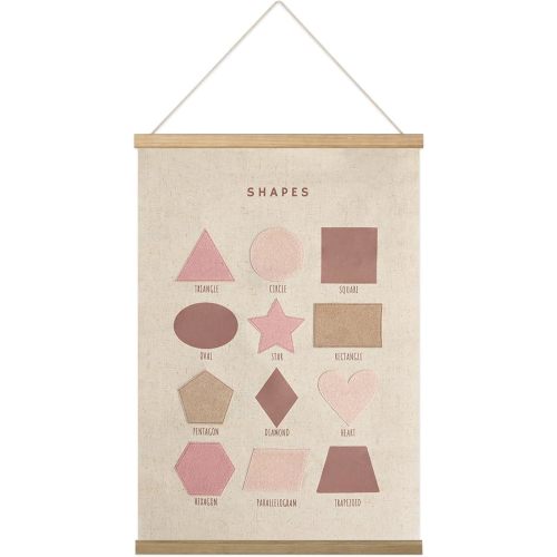 Bon et Beau 16×24 Inch Embroidered Shape Poster Framed with Wood Hanger - Dusty Pink Wall Decor for Girls Nursery, Bedroom, Playroom, Toddler and Kids Room