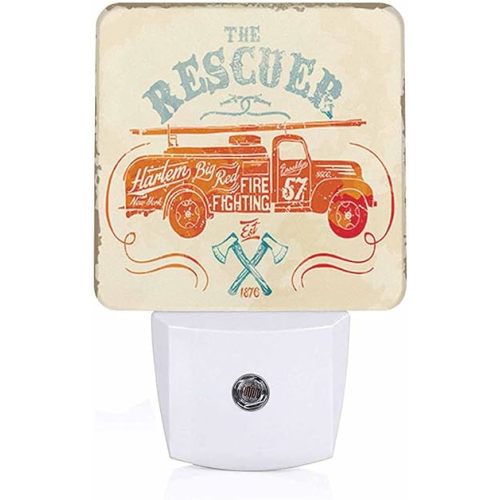 Led Night Light,Red Fireman Vintage Fire Fighting Firefighter Led Night Light Plug Into Wall with Dusk to Dawn Light Sensor White Energy Efficient Nightlight for Bedroom Hallway Living Room