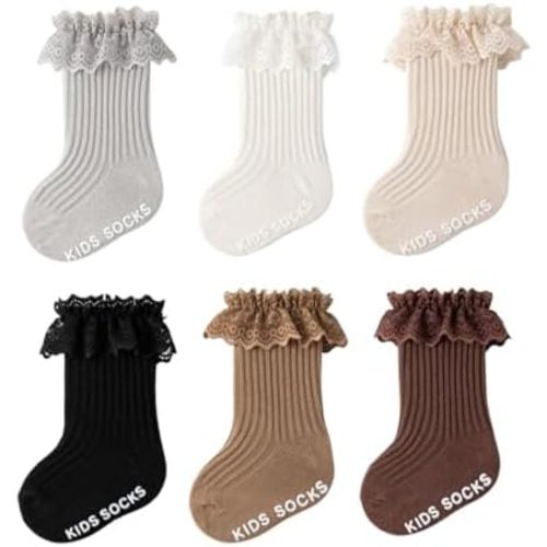 Toddler Ruffle socks With Non Slip Grips Baby Girl's Lace Socks Baby Ballerina Socks for Infant Newborn