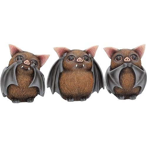 Nemesis Now Three Wise See No Evil Hear No Evil Speak No Evil Figurines, Adorable Hand-Painted Resin Collectibles and Gift - Bats