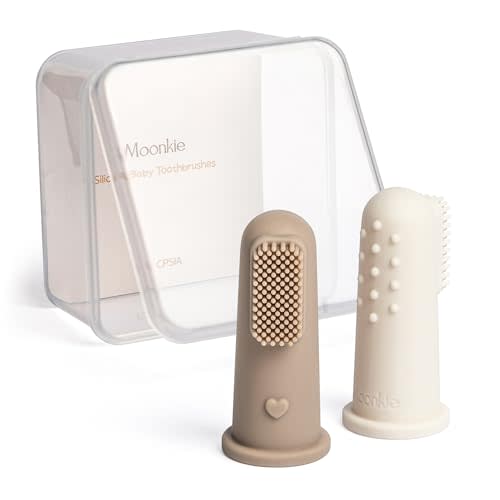 Moonkie Baby Toothbrush Finger Toothbrush Oral Cleaner Kit for 3 Months +, 2 Pcs Small (Warm Taupe/Ivory)