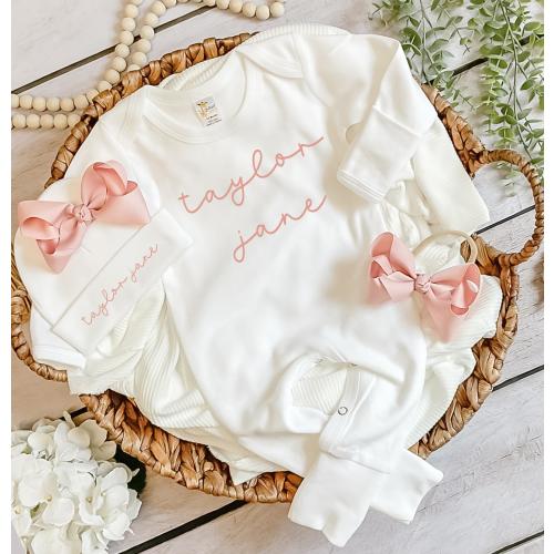 Going home outfit for baby outfit with name in Blush Pink girl Personalized Baby Girl Outfit Set Coming Home Outfit Baby Girl Shower Gift