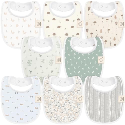8-Pack Organic Baby Bibs for Boys, Girls - Soft Cotton Drooling and Teething Baby Bibs, Baby Girl Bibs, Baby Boy Bibs, Baby Drool Bibs for Baby Girl, Boy, Newborn Infant Bibs (Prairie)