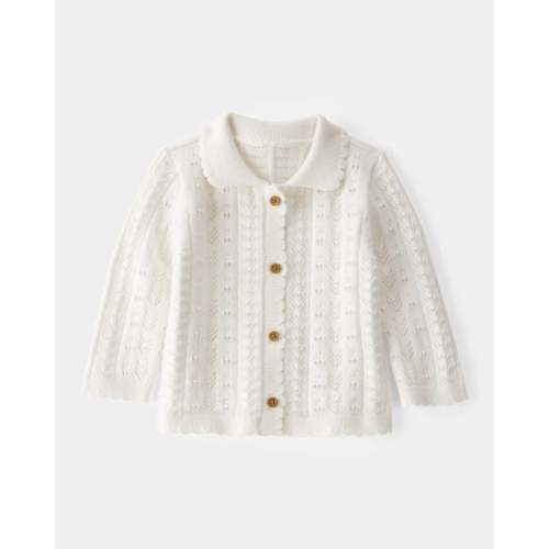 Baby Girl Pointelle Button-Down Collared Cardigan - Ivory - OshKosh B'gosh | Carter's