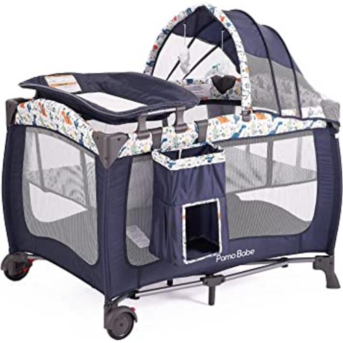 Pamo Babe Portable Baby Nursery Center Play Yard with Wheels(Navy Blue)