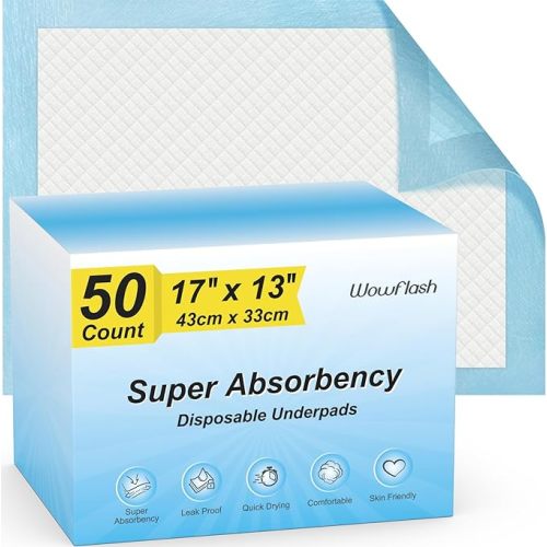 50 Count Super Absorbency Disposable Underpads, Leakproof Quick Drying Disposable Pads for Baby, Puppy and Adults, Disposable Changing Pads for Baby, Disposable Diaper Changing Pads, 17” x 13” - 50 Count 17" x 13"