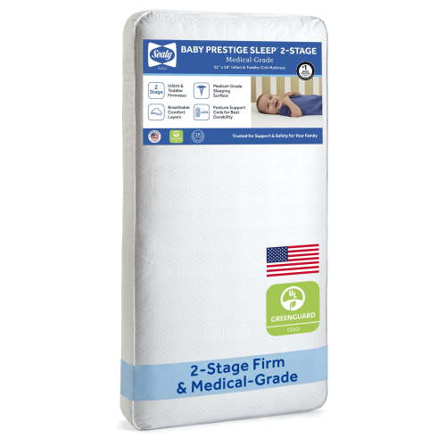 Free Shipping! Sealy Baby Prestige Sleep 2-Stage Antibacterial Crib Mattress with 204 Coils Waterproof Firm Infant and Toddler Sides