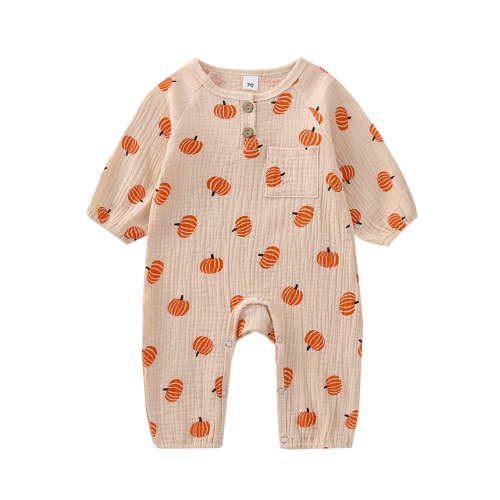Hirigin Newborn Baby Boy Girl Halloween Outfits Pumpkin Print Long Sleeve Buttons O-Neck Jumpsuit Romper 0 3 6 12 18 Months Fall Clothes