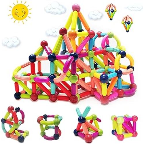 Magnet Toys –Magnetic Sticks and Balls Building Set for 3+ Year Old Kids – STEM Toys for Montessori Education of Boys and Girls – to Create, Construct and Innovate