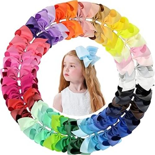 Big Hair Bows Clips for Girls Little Girl Bows Hair Clip Hair Accessories for Toddler Girls 4-6 (40pcs/6inch)