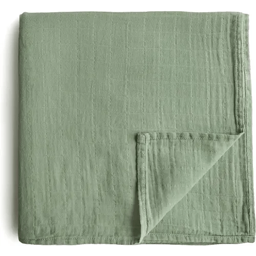mushie Muslin Baby Swaddle Blanket | 100% Organic Cotton (Sage)