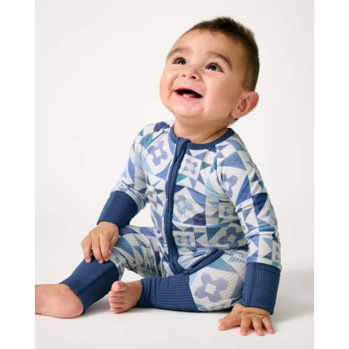 Patchwork Indigo Ribbed Zippy | Little Sleepies