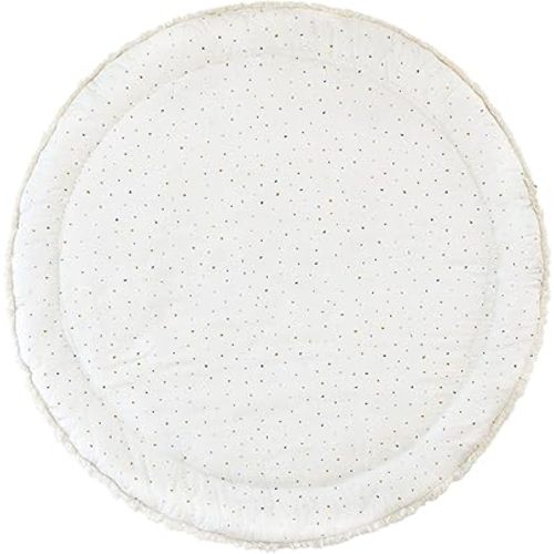 MakeMake Organics Organic Play Mat GOTS Certified Organic Cotton Nursery Floor Rug Washable Reversible Non Toxic Activity Mat Tummy Time Crawling Pad Thick Quilted (Round 48", Dotty + Solid Ivory)