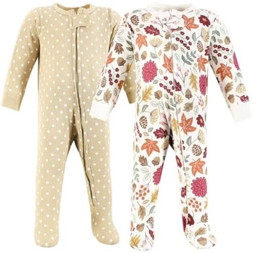 Hudson Baby Girls Unisex Baby Thermal Zipper Sleep and Play 2pk, Sage Dinosaur, 3-6 Months