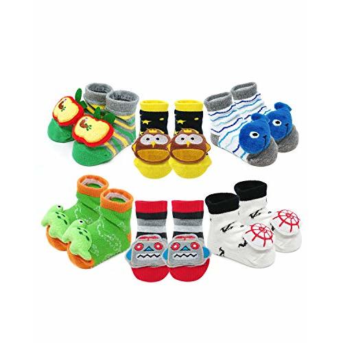 Bowbear Adorable Baby 6 Pair Non-Skid Bootie Socks