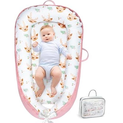 URMYWO Baby Lounger - Baby Lounger For Newborn, Breathable & Soft Baby Nest Cover Co Sleeping for baby 0-24 Months, Babies Essentials Gifts, Portable Infant Lounger Baby Floor Seat for Home and Travel
