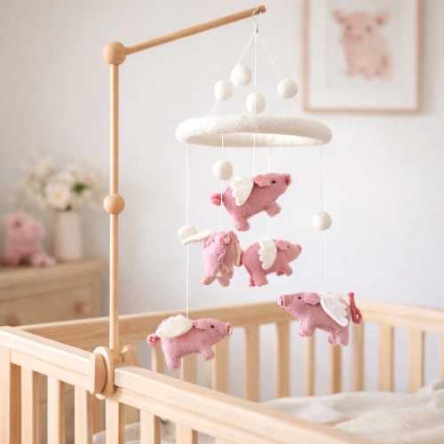 Flying Pig Baby Mobile, Pink Pig Mobile, Barnyard Baby Mobile For Nursery Decor, Farm Animal Theme Cot Mobile, Baby Shower's Gift