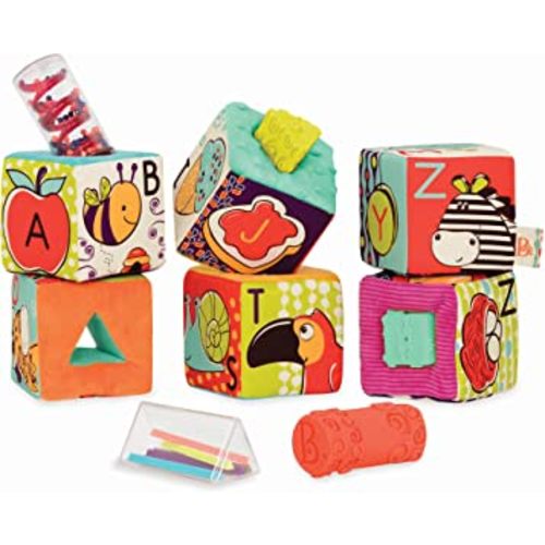 B. Toys Soft Fabric Building Blocks for Toddlers - Educational Alphabet Blocks with Textured Shapes - Stack & Play ABC Blocks for 6 Months+