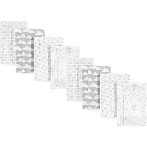 Hudson Baby Cotton Poly Flannel Burp Cloths Multipack, Gray Clouds 8-Pack, One Size