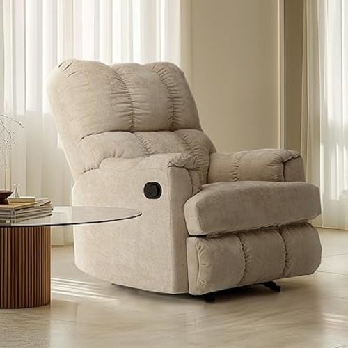 SIMTONAL Chenille Recliner Chair, Wide Rocker Chair with Forward and Backward Glide, Oversized Upholstered Single Sofa with Overstuffed Arms and Back, Adjustable Lift Chairs, 3 Positions, Beige