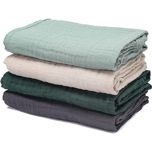 Baby Muslin Swaddle Blankets for Boys and Girls,4-Pack Breathable and Skin-Friendly,Wrap Soft Silky Cotton Muslin Swaddle Blankets/Atrovirens/Green/Apricot White/Grey…