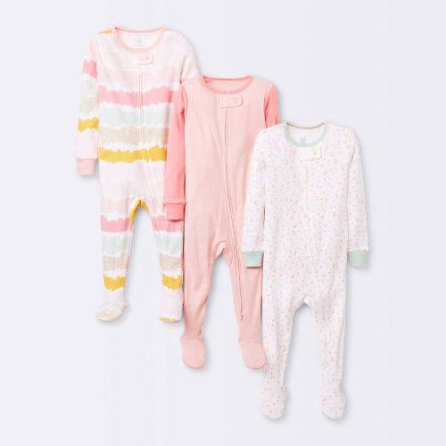 Baby Girls' 3pk Zip-Up Sleep N' Play - Cloud Island™ Pink, Color: Pink, Size: 6-9M