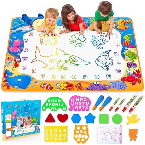 Water Doodle Mat - Kids Painting Writing Color Doodle Drawing Mat Toy Bring Magic Pens Educational Toys for Age 2 3 4 5 6 7 Year Old Girls Boys Age Toddler Gift