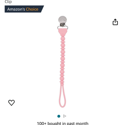 Itzy Ritzy Silicone Pacifier Clip; 100% Silicone Pacifier Strap with Clip Keeps Pacifiers, Teethers & Small Toys in Place; Features One-Piece Design & Silicone Cord, Pink with Silver Clip