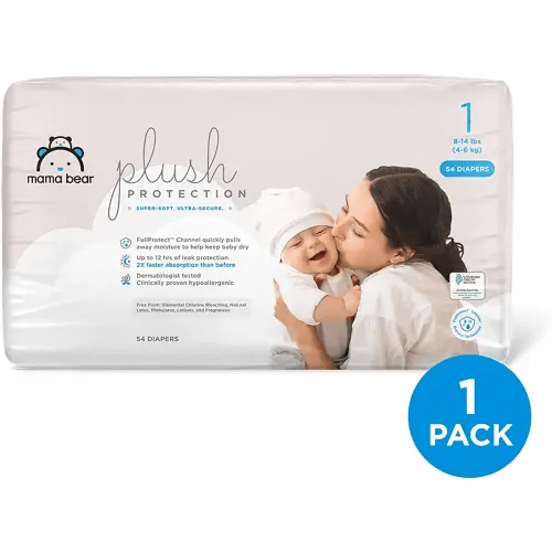 Amazon Brand - Mama Bear Plush Protection Diapers - Size 1, 54 Count, Hypoallergenic Premium Disposable Baby Diapers