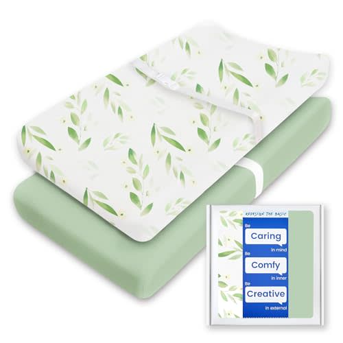 Changing Pad Cover for Girls Boys, TotBasic Premium Soft Boho Changing Table Covers, Stretchy Jersey Changing Table Sheets - Fits All Standard Changing Tables - 2 Pack (Sage Green&Botanical Leaf)