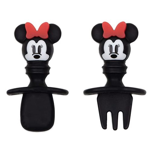 Bumkins Disney Baby Utensils Set, Chewtensils Silicone Spoons for Dipping, Self-Feeding, Baby Led Weaning, Trainer Learning, First Stage Eating, Soft Fork and Spoon, Babies 6 Months, Minnie Mouse - Minnie Mouse-SFI