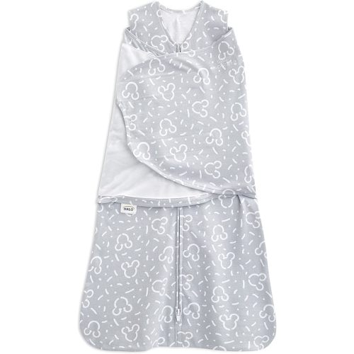HALO 100% Cotton Sleepsack Swaddle, 3-Way Adjustable Wearable Blanket, TOG 1.5, Confetti Mickey Grey, Small, 3-6 Months