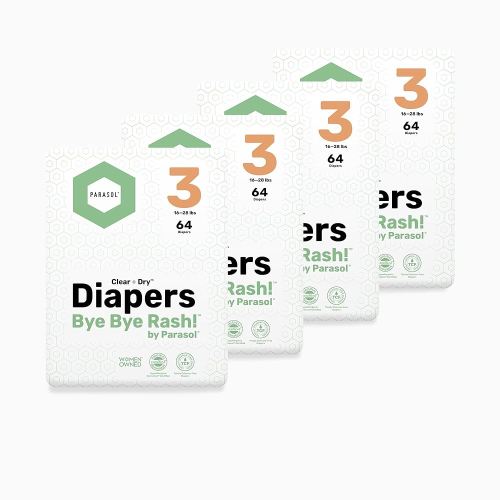Parasol Clear+Dry Disposable Diapers, Size 3 (16-28 lbs), 256 Count