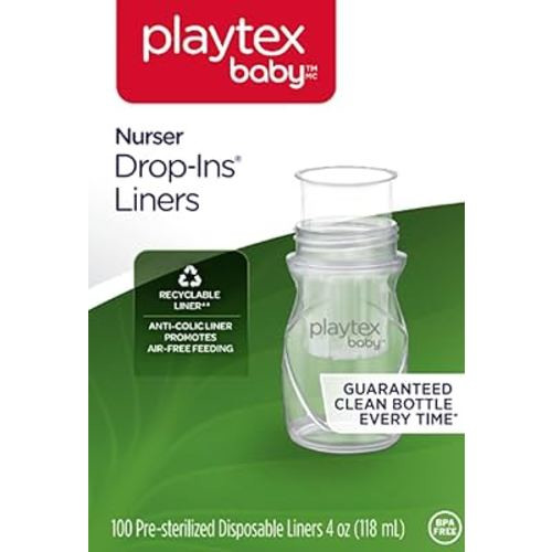 Playtex Baby Nurser Pre-Sterilized Disposable Drop-Ins Bottle Liners, Closer to Breastfeeding, 4 Oz, 100 Count