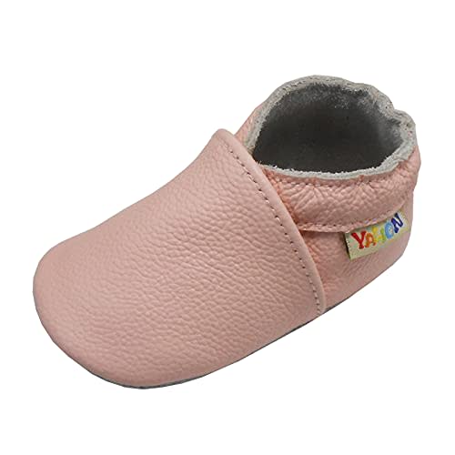 YALION Soft Leather Baby Shoes Moccasins Slip-on Boys Girls Slippers with Elastic Ankle, Anti-Slip First Walking Crib Shoes for Infant Toddlers