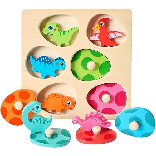 Montessori Mama Montessori Toys for 1 Year Old Toddler Puzzle - Dual Layered Wooden Puzzles for Toddlers 1-3, Dinosaur Toy, Educational Toy for 2 Year Old