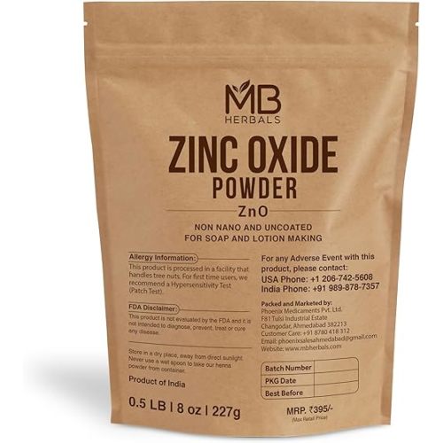 MB Herbals Zinc Oxide Powder 8 oz | Uncoated & Non-Nano | For DIY Sunscreen Lotion & Cream