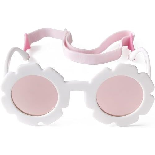 ADE WU Baby Polarized Sunglasses with Strap,Cute Flower Sun Glasses for Baby Girl Boy Infant Toddler 3-24 Months