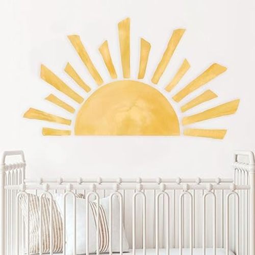 Rising Sun Wall Decal - Large Half Sun Nursery Removable and Repositionable Wall Decal, Eco-Friendly Kids Room Wall Sticker,Boho Sun Wall Decal (Sun Wall Deco)