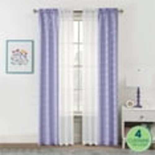 Your Zone Curtain and Sheers Panel Set, 4-Piece, Foil Polka Dot Purple, 27.5" W x 63" L