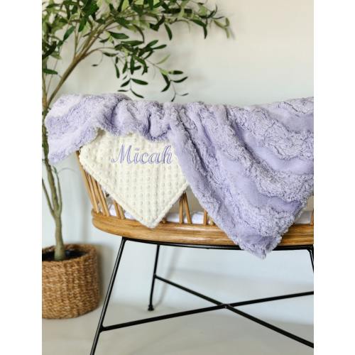 Personalized Lilac Glacier Baby Blanket, Lavender and You Choose Minky Dot Color, Newborn Girl gift, Baby Shower Gift, Purple Blanket