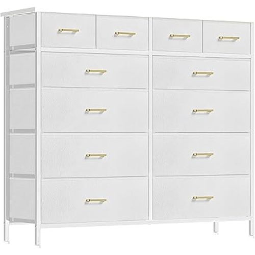 Chest of Drawers for Bedroom with 12 Deep Drawers Tall Fabric Dresser, Storage Cabinet for Closet, Nursery, Bedside, Living Room, Entryway, Hallway (White)
