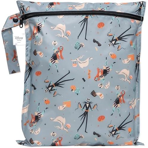 Bumkins Disney Waterproof Wet Bag for Baby, Travel, Swim Suit, Cloth Diapers, Pump Parts, Pool, Beach, Gym Clothes, Toiletry, Hook to Stroller, Daycare, Zip Reusable Wetdry, Nightmare Before Christmas