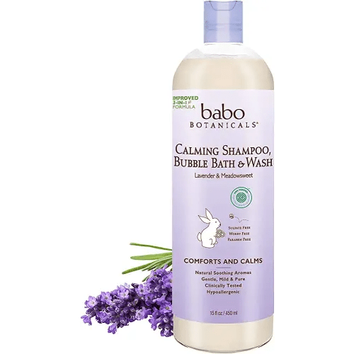 Babo Botanicals Calming Plant-Based 3-in-1 Bubble Bath, Shampoo & Wash - With Lavender & Organic Meadowsweet - For Babies, Kids & Adults With Sensitive Skin - EWG Verified - 15 Fl. Oz.