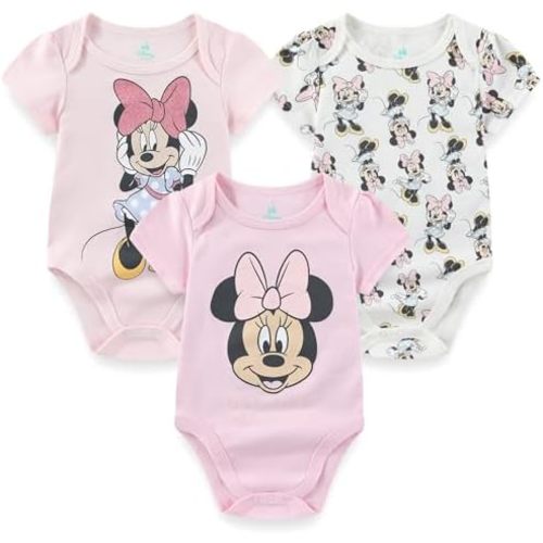 Disney Minnie Mouse Winnie the Pooh Lilo & Stitch Nightmare Before Christmas Girls 3 Pack Bodysuit for Newborn and Infants