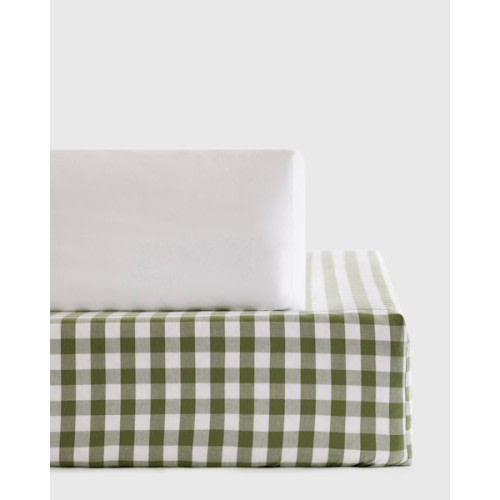 Organic Percale Gingham Crib Sheet 2-Pack in Olive