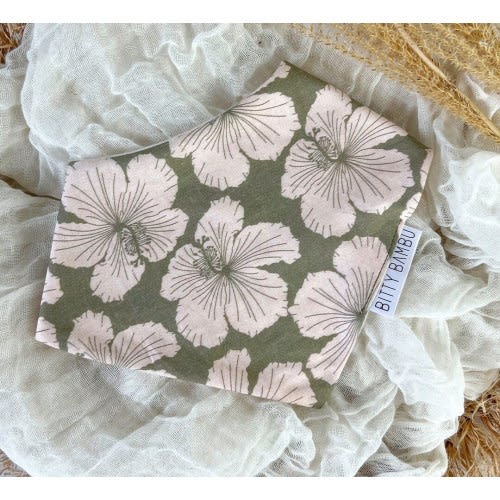 Baby Bib - Bandana Style Drool Bib - Hibiscus in Olive Green - Gender Neutral Baby Gift - Baby Shower Gift - Made in Maui, Hawaii USA