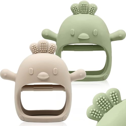 2 Pack Baby Teething Toy Silicone Teething Mitten for Babies Over 3 Months Anti Dropping Wrist Hand Teethers Baby Chew Toys for Sucking Needs, BPA Free