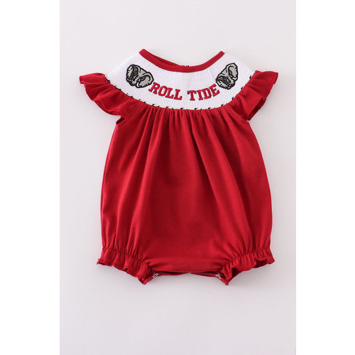 Maroon Alabama Roll Tide Big Al embroidery smocked girl bubble